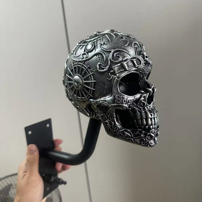 Antique Skeleton Helmet Wall Mount Resin Motorcycle Gear Holder Gothic Decor