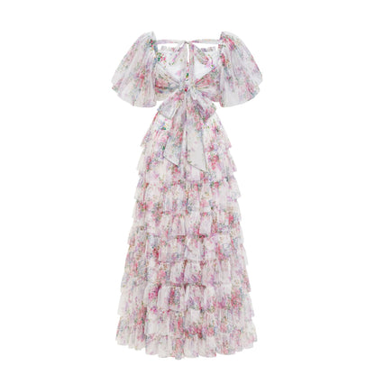 Womens Floral Embroidered Crop Top High Waist Maxi Skirt Set
