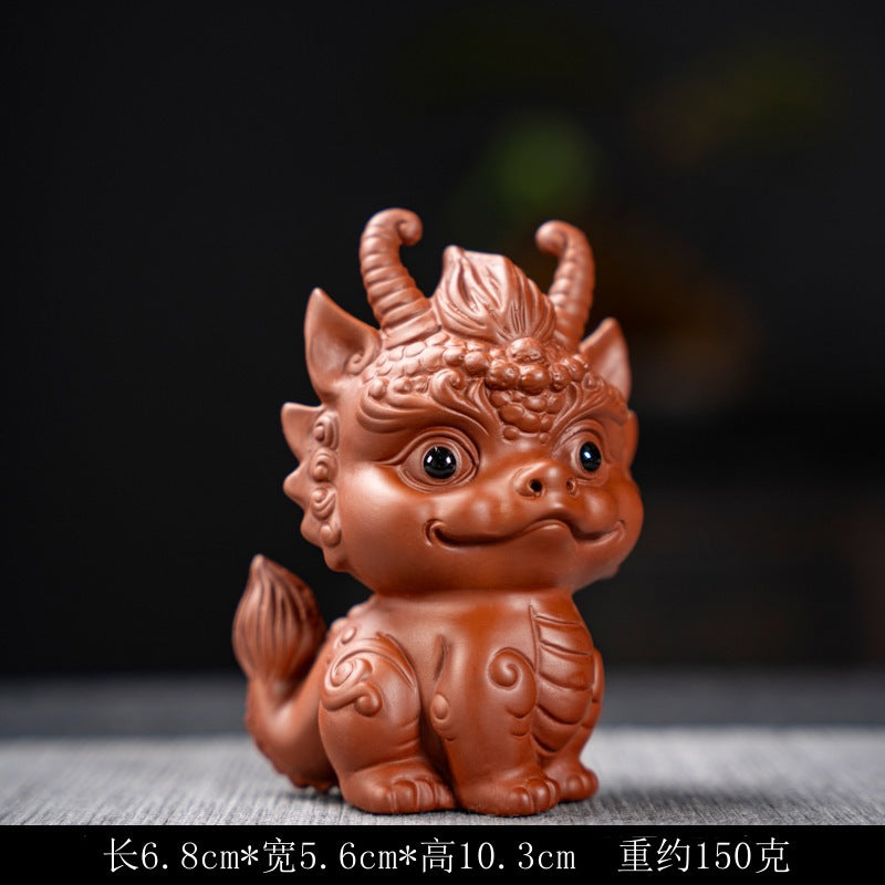 Purple Sand Wealth-Bringing Collectible Dual-Use Tea Table with Playful Zodiac Little Dragon Tea Pet Ornament - SkyeDragon Gifts