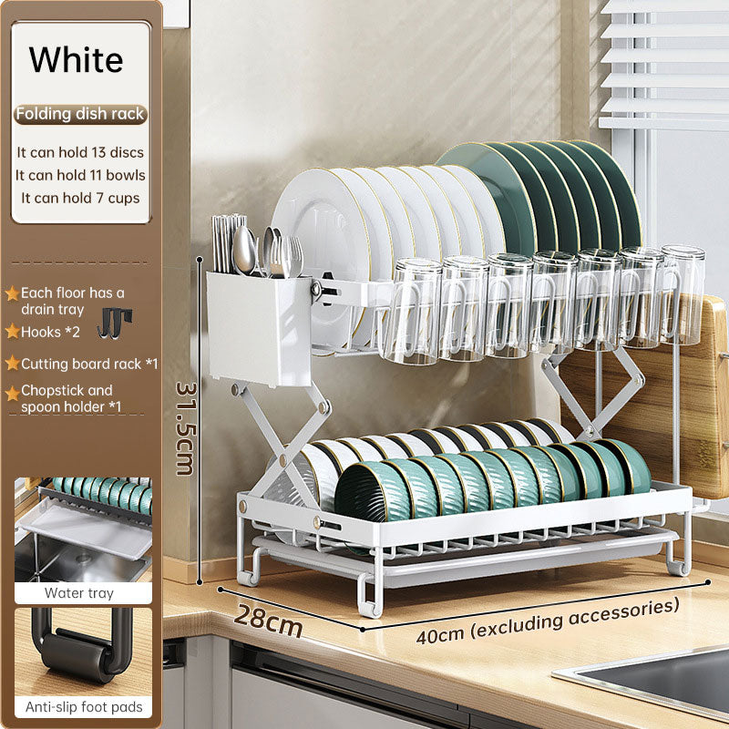 Foldable 2-Layer Kitchen Dish Rack, Large Capacity Countertop Drying Shelf for Bowls & Cutlery - SkyeDragon Gifts