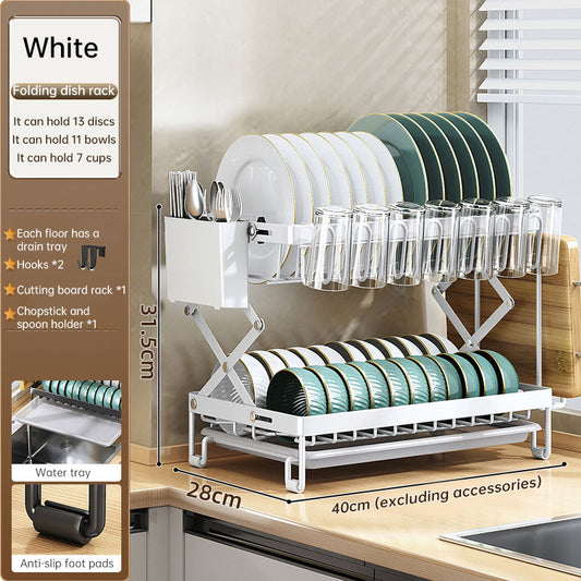 Foldable 2-Layer Kitchen Dish Rack, Large Capacity Countertop Drying Shelf for Bowls & Cutlery - SkyeDragon Gifts