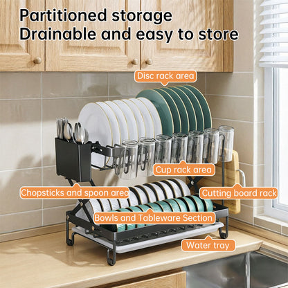 Foldable 2-Layer Kitchen Dish Rack, Large Capacity Countertop Drying Shelf for Bowls & Cutlery - SkyeDragon Gifts