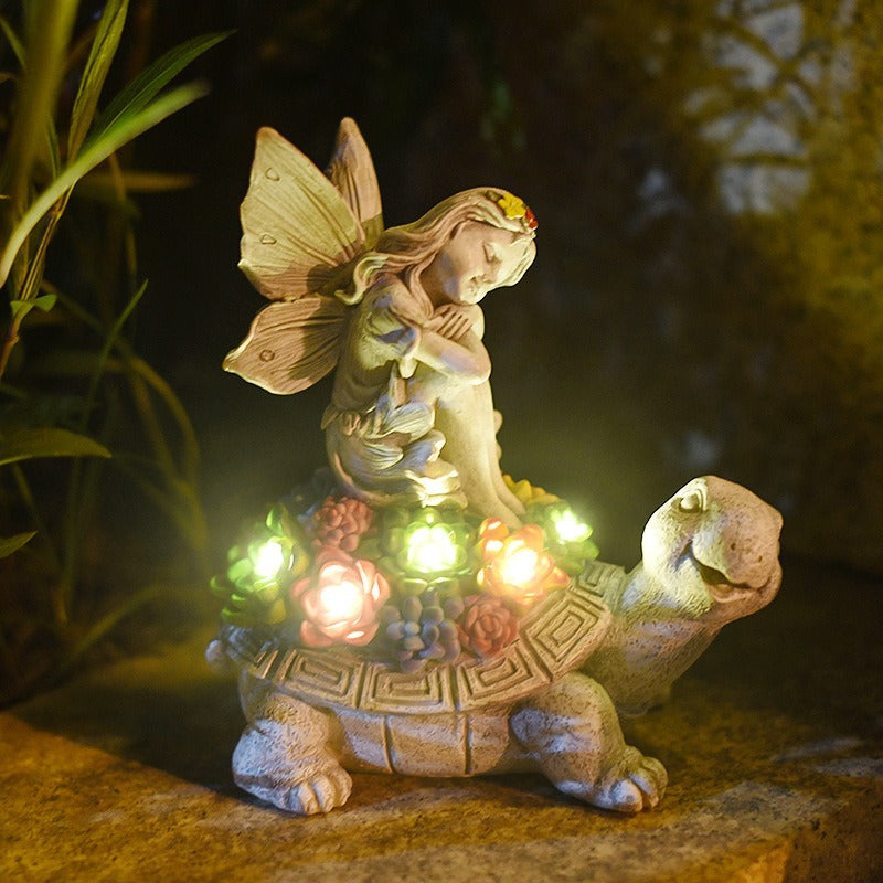 Solar Flower Fairy Angel Ornament Outdoor Resin