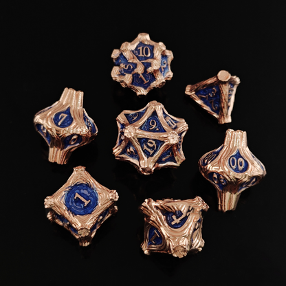 Geometric Mechanical Metal Solid Dice 7-Piece Set DND Dungeons &amp; Dragons Polyhedral Dice TRPG Board Game Accessories - SkyeDragon Gifts