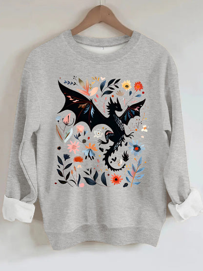Long sleeved round neck dragon pattern and floral design