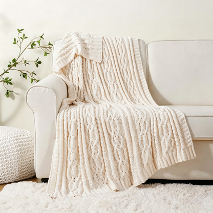 Oatmeal Cable Knit Throw