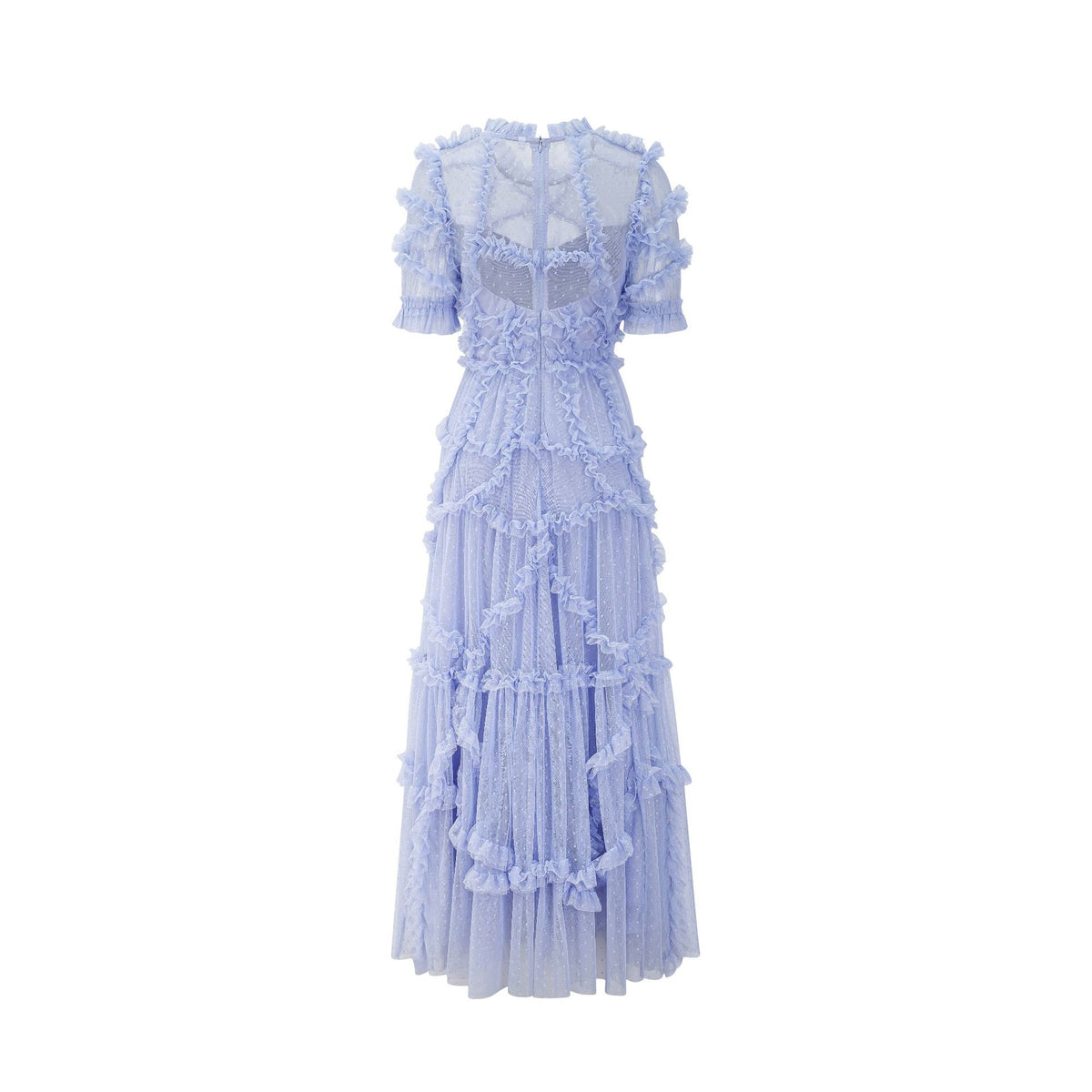 Sweet Ruffle Lace Fairy Dress Mesh Waist-Cinching Slimming Formal Gown French Fashion Dress