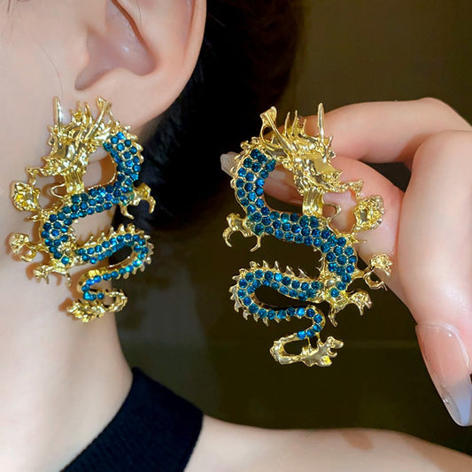 Zodiac dragon earrings, fashionable retro Chinese style earrings, national trend earrings - SkyeDragon Gifts