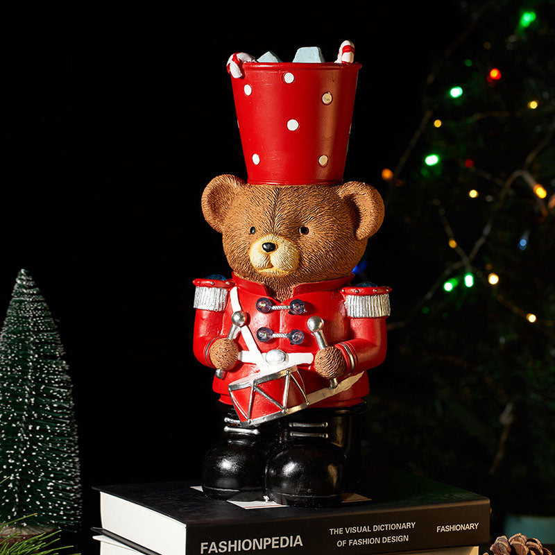 Christmas Resin Bear Drummer Ornament Battery Powered Holiday Home Decor