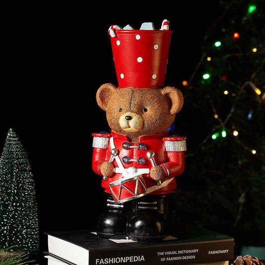Christmas Resin Bear Drummer Ornament Battery Powered Holiday Home Decor