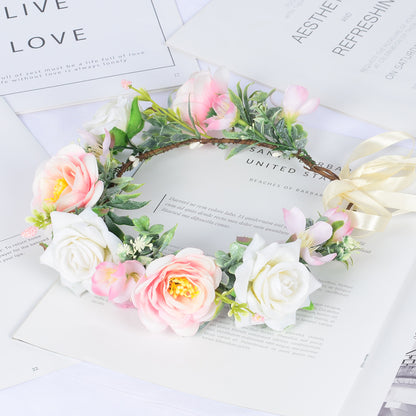 Simulated Rose Blossoms Adjustable Headwear Wreath Bridal Fairy Princess Birthday Performance Headwear