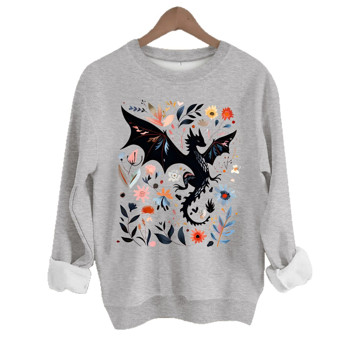 Long sleeved round neck dragon pattern and floral design