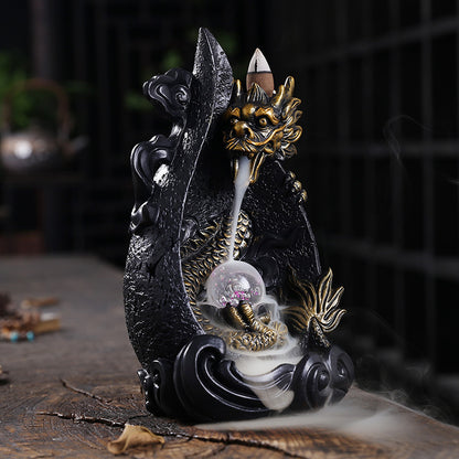 Resin Smoke Backflow Aromatherapy Furnace Creative Large Dragon LED Light Waterfall Backflow Incenseware Handicraft Ornaments