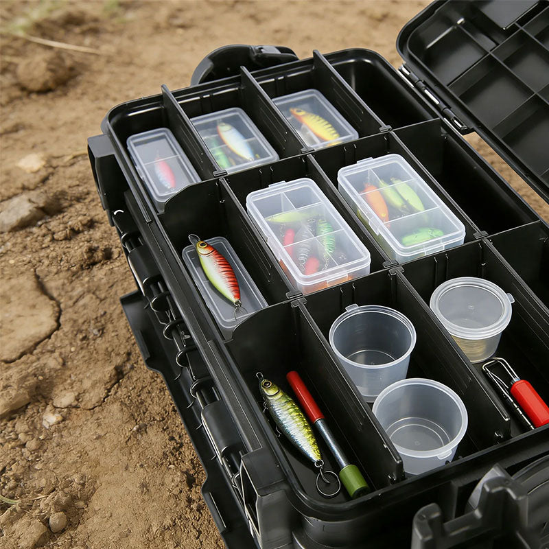 Portable 2-Layer Fishing Tackle Box, Adjustable Compartment Tackle Bag with Rod & Cup Holder - SkyeDragon Gifts