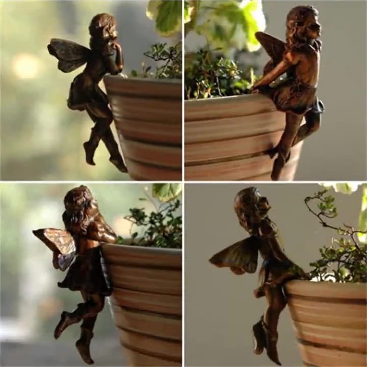 Flower Fairy Potted Pendant Home Garden Fairy Girl Hanging Cup Resin Handicraft Statue