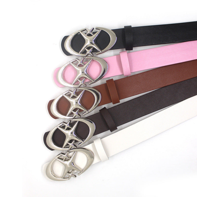 Original Design Double Crescent Moon Cross Star Buckle Belt - SkyeDragon Gifts