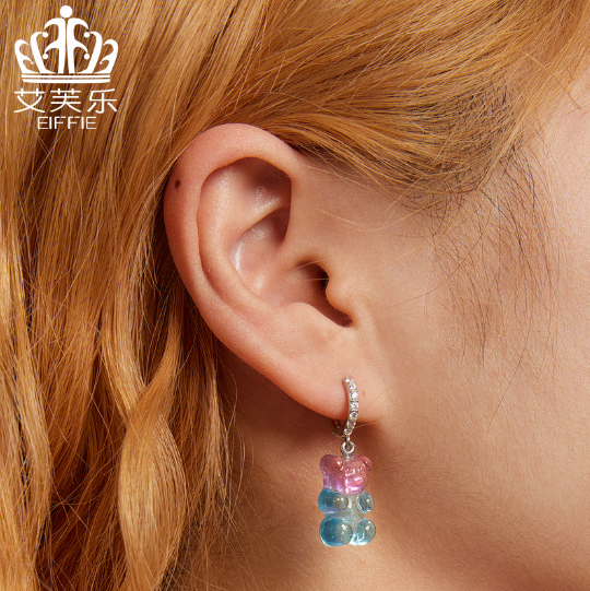 Avelle Fashion Fantasy Sterling Silver s925 Candy Bear Ear Buckle Color Resin Zircon Animal Earrings - SkyeDragon Gifts