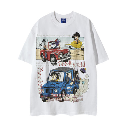 Retro Dragon Ball Theme Printed Short Sleeve T-Shirt Men's Loose Casual Versatile Couple Top - SkyeDragon Gifts