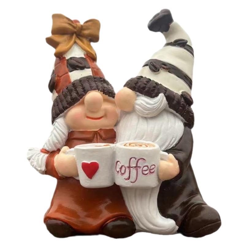Christmas Coffee Double Dwarf Resin Figurine Desktop Home Decor Gift