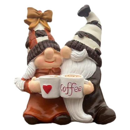 Christmas Coffee Double Dwarf Resin Figurine Desktop Home Decor Gift