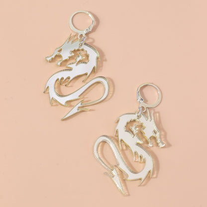 Chinese Style Metal Arcylic Dragon Earrings Punk Cool Gold Silver Color Mirror Surface Animal Drop Earrings for Women Jewelry - SkyeDragon Gifts