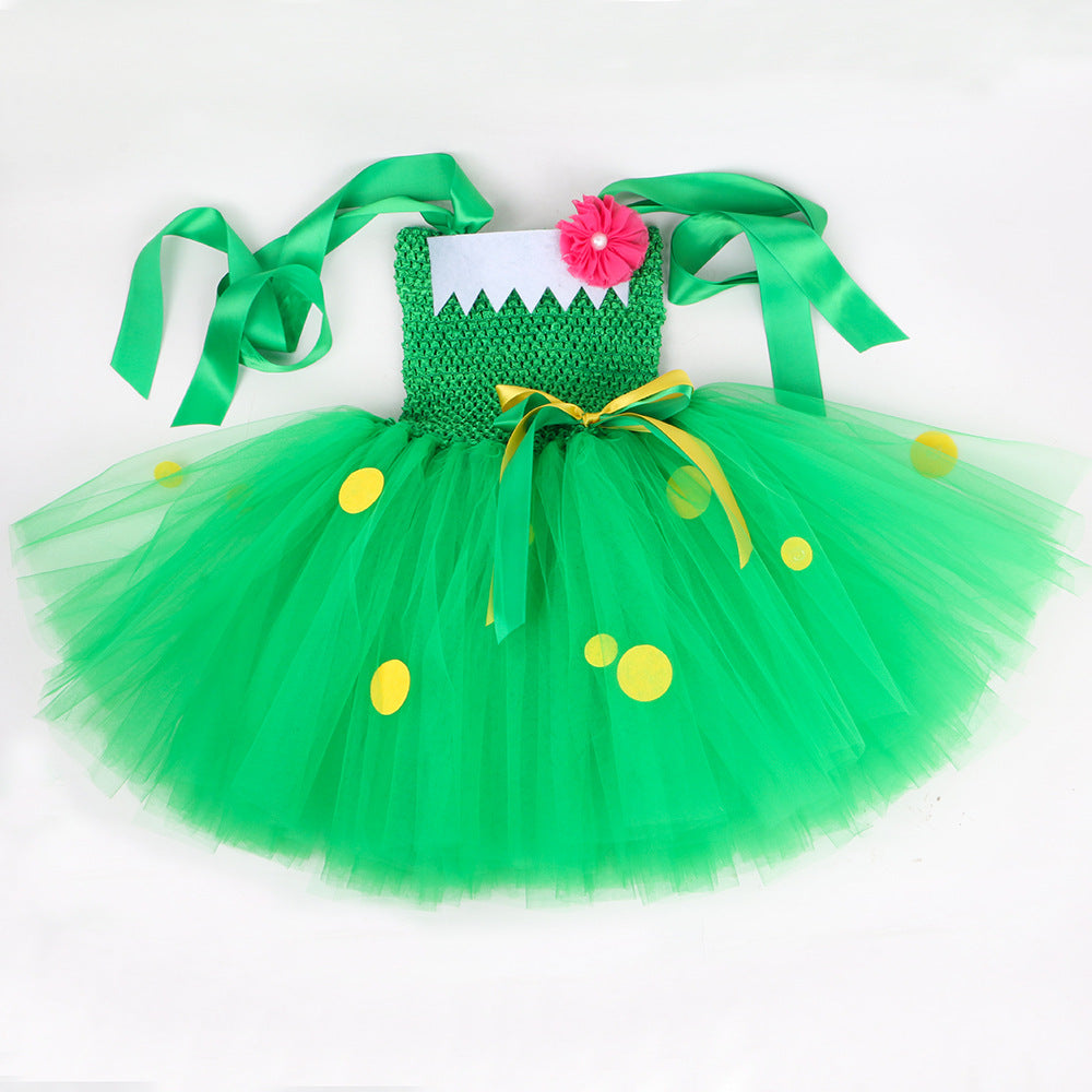 Fancy Halloween Kids Knight Dragon Costume Cosplay Green Dinosaur Performance Dress for Girls Tulle Dress