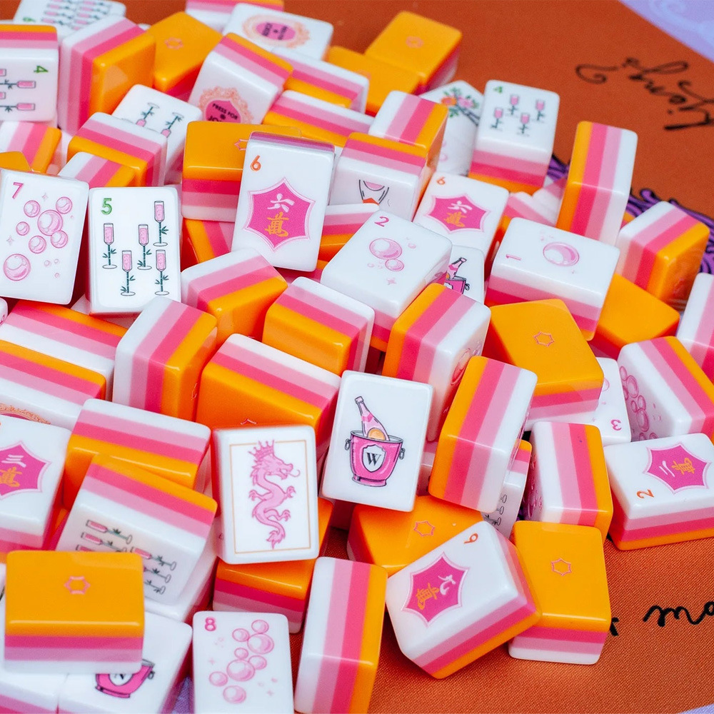 Four-Layer Orange Champagne Acrylic American Mahjong Tiles, Hand-Operated Portable Creative Outdoor and Home Mahjong Game