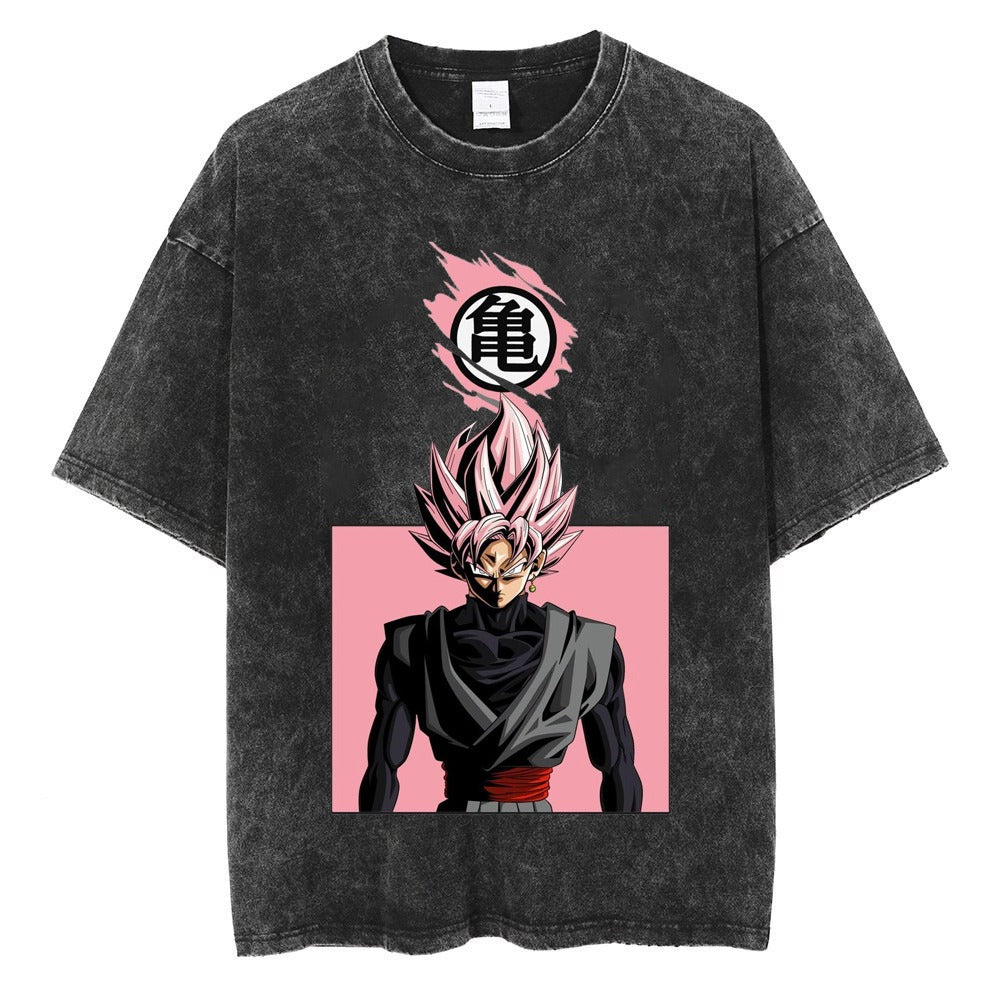 Water washed retro T-shirt street hip-hop anime dragon bead cartoon print graphic casual cotton summer short  sleeved - SkyeDragon Gifts
