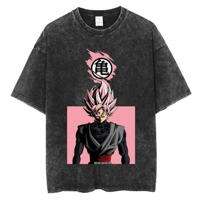 Water washed retro T-shirt street hip-hop anime dragon bead cartoon print graphic casual cotton summer short  sleeved - SkyeDragon Gifts