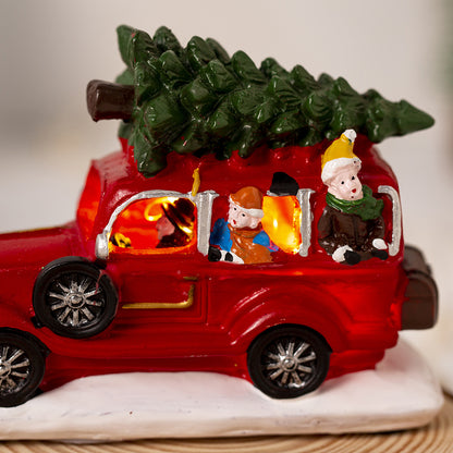 Christmas Luminous Resin Truck Car Ornament With Lights Holiday Decor