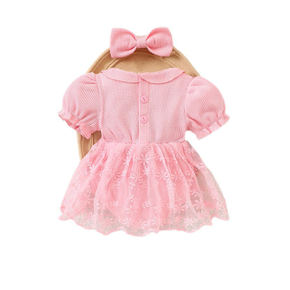 Baby Girl Waffle Knit Romper with Peter Pan Collar & Hairband – Princess One-Piece Outfit - SkyeDragon Gifts