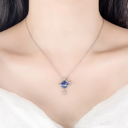 Fantasy Universe Planet Necklace with Small Design Sense Star Moon Set Zirconia Lock Bone Chain Necklace - SkyeDragon Gifts