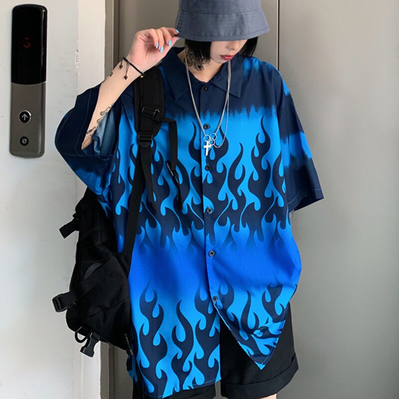 Summer Spring Women Blouses BF style oversized shirts Harajuku Tops Dragon Printing Short Sleeve Shirts Female Streetwear - SkyeDragon Gifts