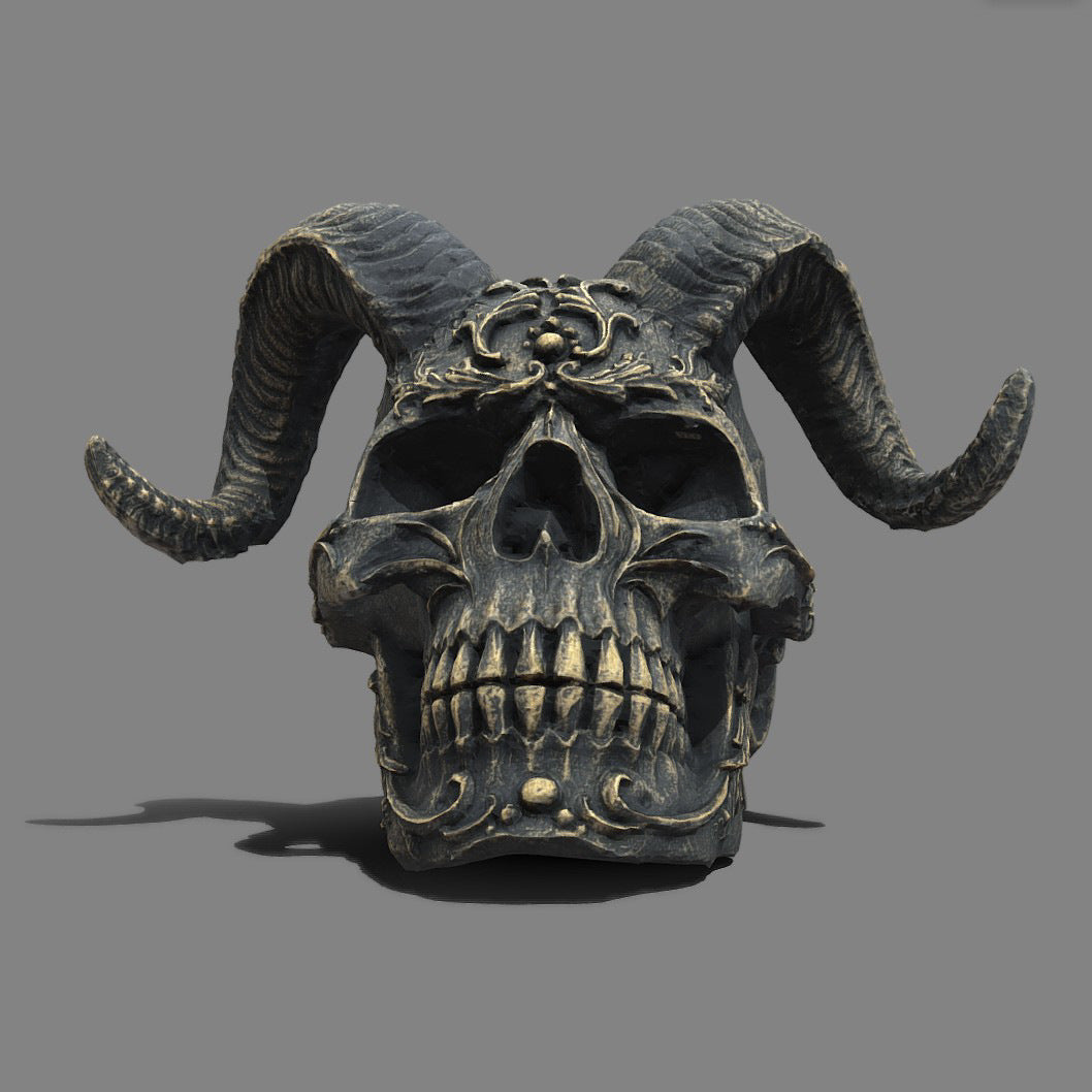 Dark Gothic Ram Horn Skull Resin Sculpture Ornament for Punk Decor