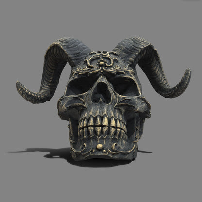 Dark Gothic Ram Horn Skull Resin Sculpture Ornament for Punk Decor