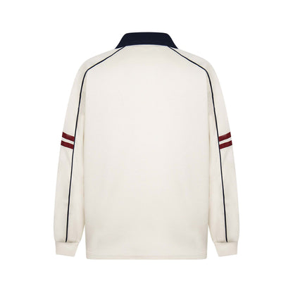 Style Color Block Dragon Letter Embroidery Polo Sweatshirt Unisex Loose Casual Top - SkyeDragon Gifts