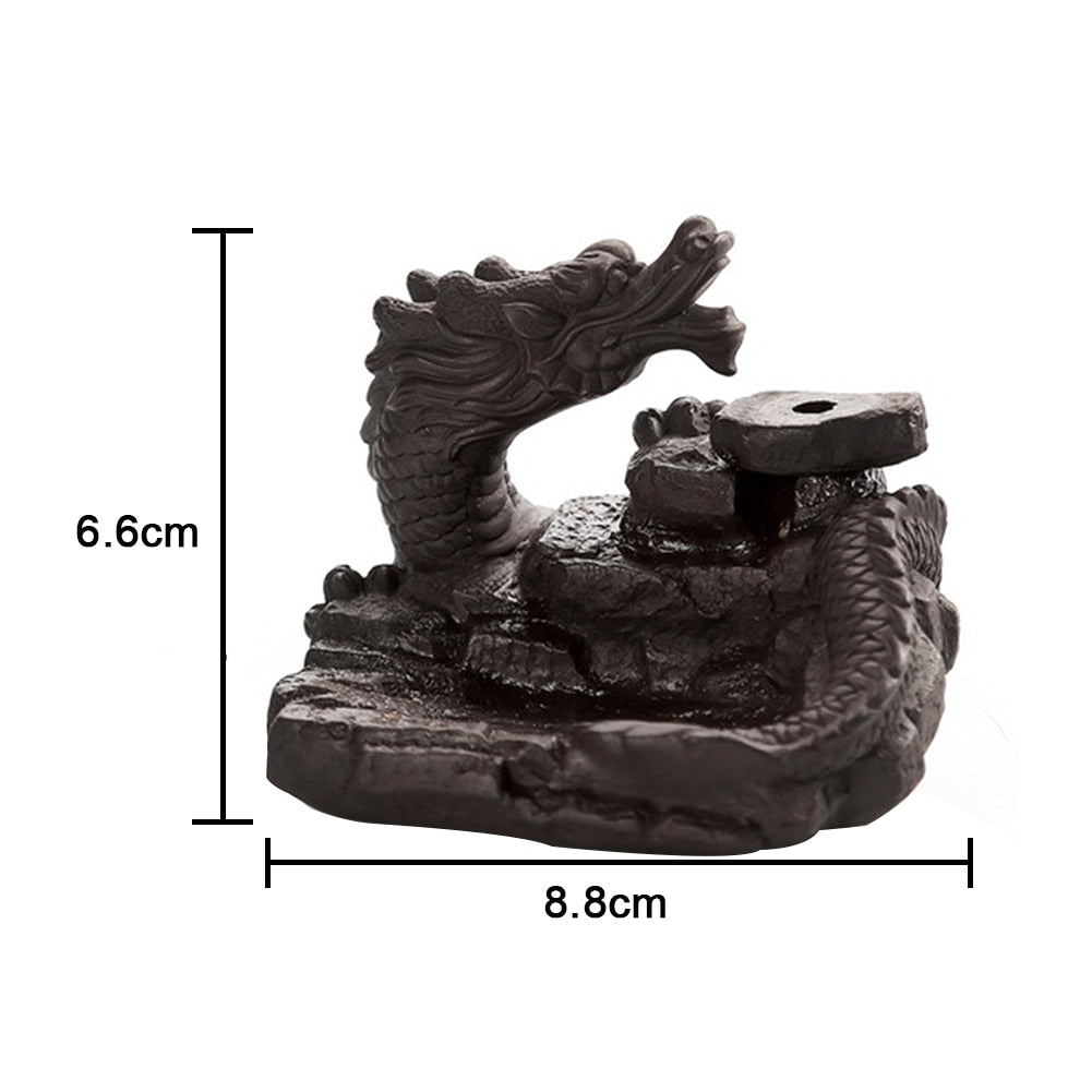 Delicate Chinese Dragon Black Waterfall Burner Ceramic Backflow Incense Holder Loong Ceramic Incense Burner 8.8*6.6cm - SkyeDragon Gifts