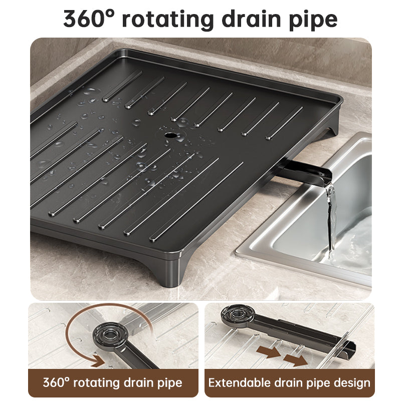 2-Tier Large Capacity Dish Drying Rack, Rustproof Carbon Steel Kitchen Sink Drainer with Cutting Board & Utensil Holder - SkyeDragon Gifts