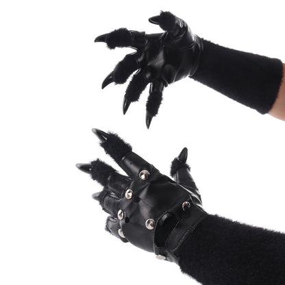 Original Furry Animal Paw Gloves, Punk Leather Gloves, Cosplay Handmade Accessories &ampProps - SkyeDragon Gifts