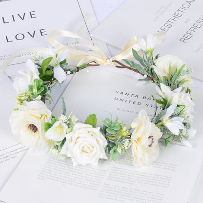 Simulated Rose Blossoms Adjustable Headwear Wreath Bridal Fairy Princess Birthday Performance Headwear