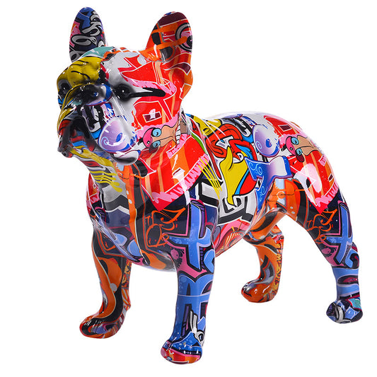 Colorful Bulldog Resin Figurine Desktop Decor For Home Office And Living Room