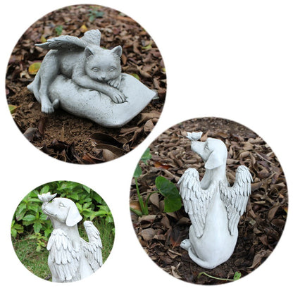 Angel Cat and Dog Resin Figurines Imitation Stone Home Decor