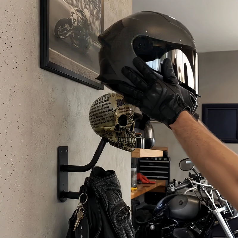 Antique Skeleton Helmet Wall Mount Resin Motorcycle Gear Holder Gothic Decor