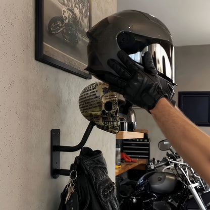 Antique Skeleton Helmet Wall Mount Resin Motorcycle Gear Holder Gothic Decor