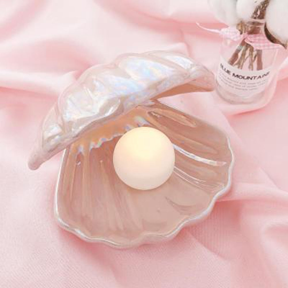 Mermaid Shell Pearl Night Light – Ceramic Bedside Lamp - SkyeDragon Gifts