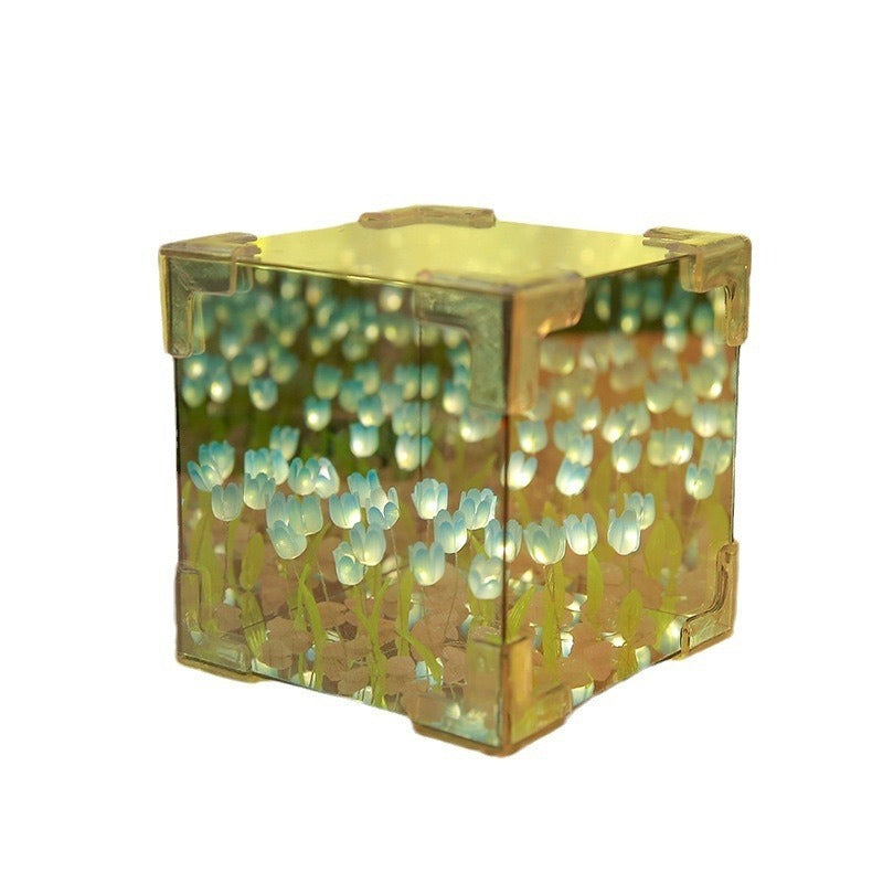 Magic Cube Tulip Night Light Creative DIY Three-Dimensional Flower Sea Material Package Gift for Girlfriend Couple Girlfriend Gi - SkyeDragon Gifts
