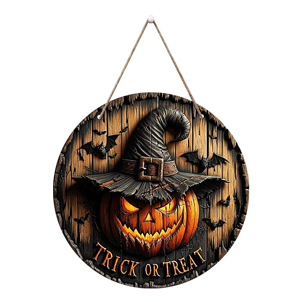 Halloween Wooden Round Pumpkin Sign Plaque Door Hanging Decor for Halloween Party Wooden Front Door Sign - SkyeDragon Gifts
