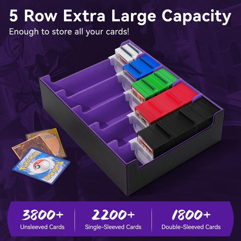 3800+ Capacity Card Storage Box. Includes 20 Dividers, 5 Supporters, Leather Magnetic Closure. Great for YuGiOh & MTG Cards. - SkyeDragon Gifts