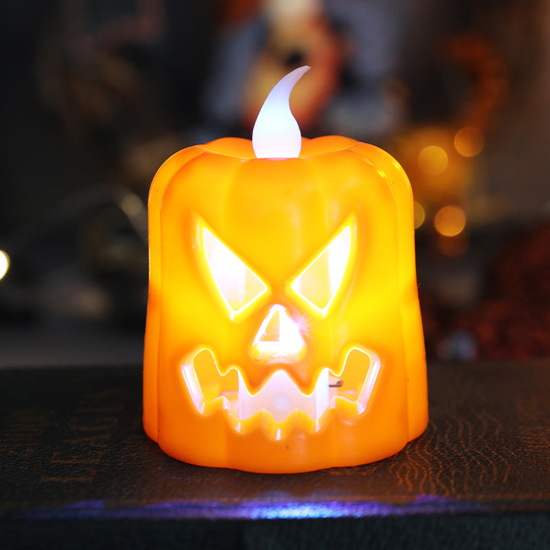Halloween Pumpkin Lantern Electronic Candle Light Holder Portable Candlestick Night Light Halloween Decoration Prop Atmosphere Decoration