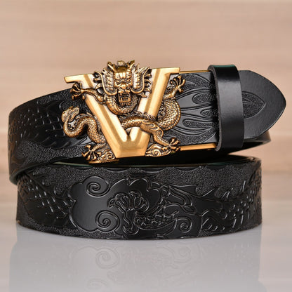 Dragon Embossed Leather Belt – Handcrafted V-Dragon Automatic Buckle - SkyeDragon Gifts